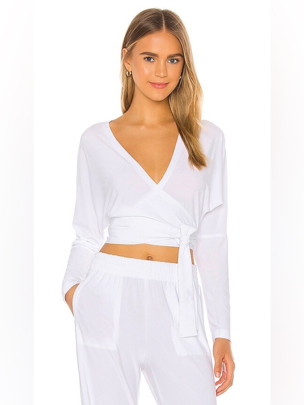 Norma Kamali Dolman Long Sleeve Wrap Top White Size Large L